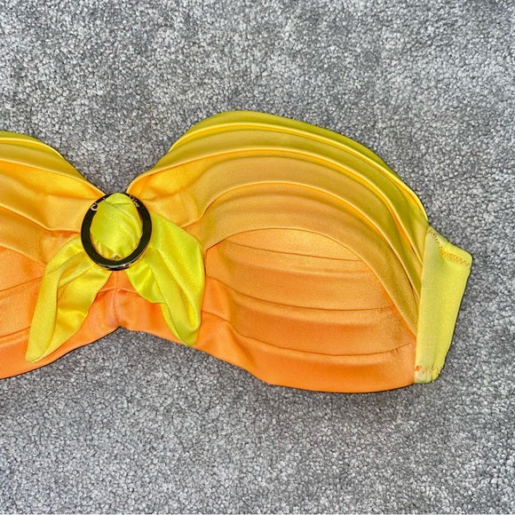 36 AUTH VTG Christian Dior Yellow Orange Ombre Sunset Bandeau Bikini Swimsuit - Picture 5 of 15
